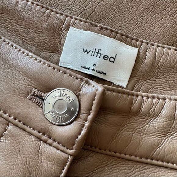 ARITZIA Wilfred The Melina High Waisted Vegan Leather Pants Taupe Size 8 Tall - Picture 12 of 14